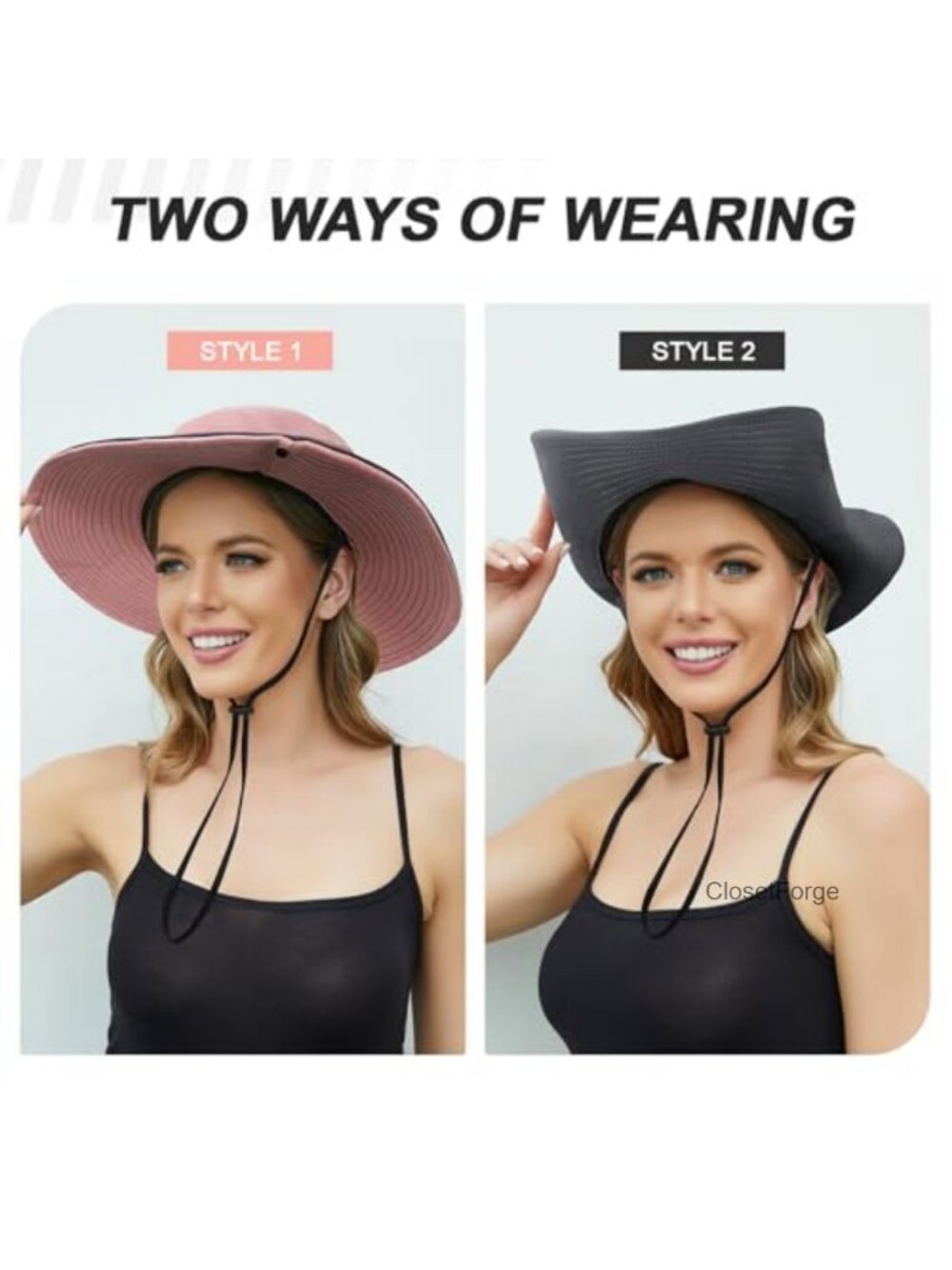 Women's Sun Hat with Ponytail Hole, UV Protection Foldable Beach Fishing Hat - Picture 3 of 6
